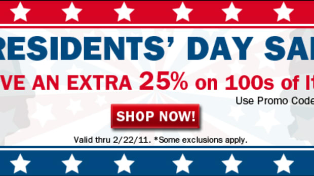 Presidents' Day Sale - Save an Extra 25% thru 2/22/11