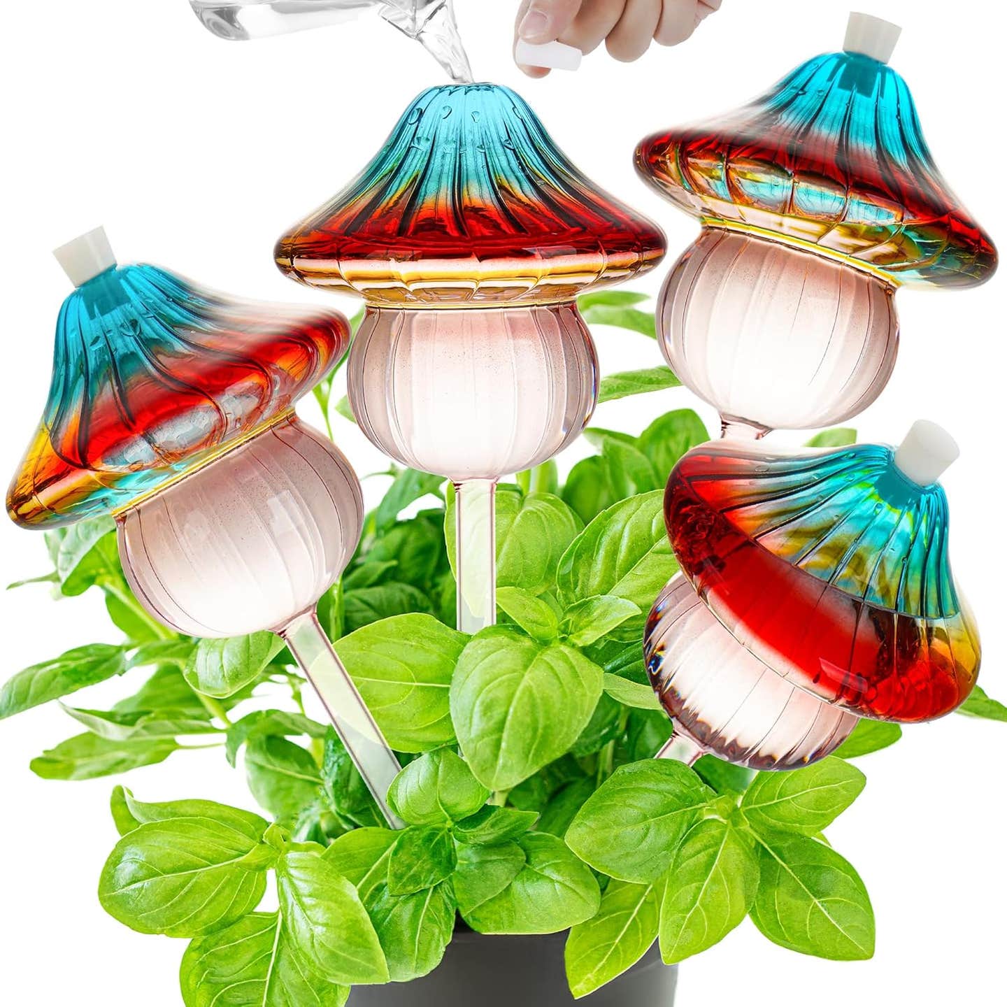 11 oz Large Plant Watering Globes Mushroom, Gradient Color Glass Watering Bulbs, Self Watering Planter Insert